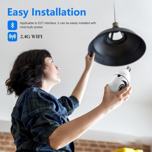 Light Bulb Security Cameras Outdoor, 2.4GHz WiFi Lightbulb Wireless Outdoor Security Camera for Home Security, Two-Way Talk,Color Night Vision, Light Socket Camera
